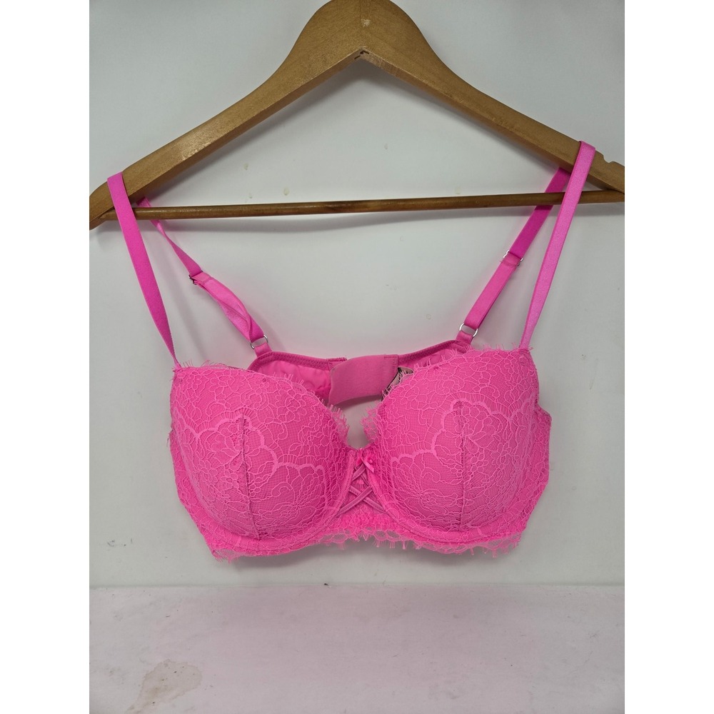 Victoria's Secret Dream Angels Lined Demi Bra Hot Pink Lace 38C